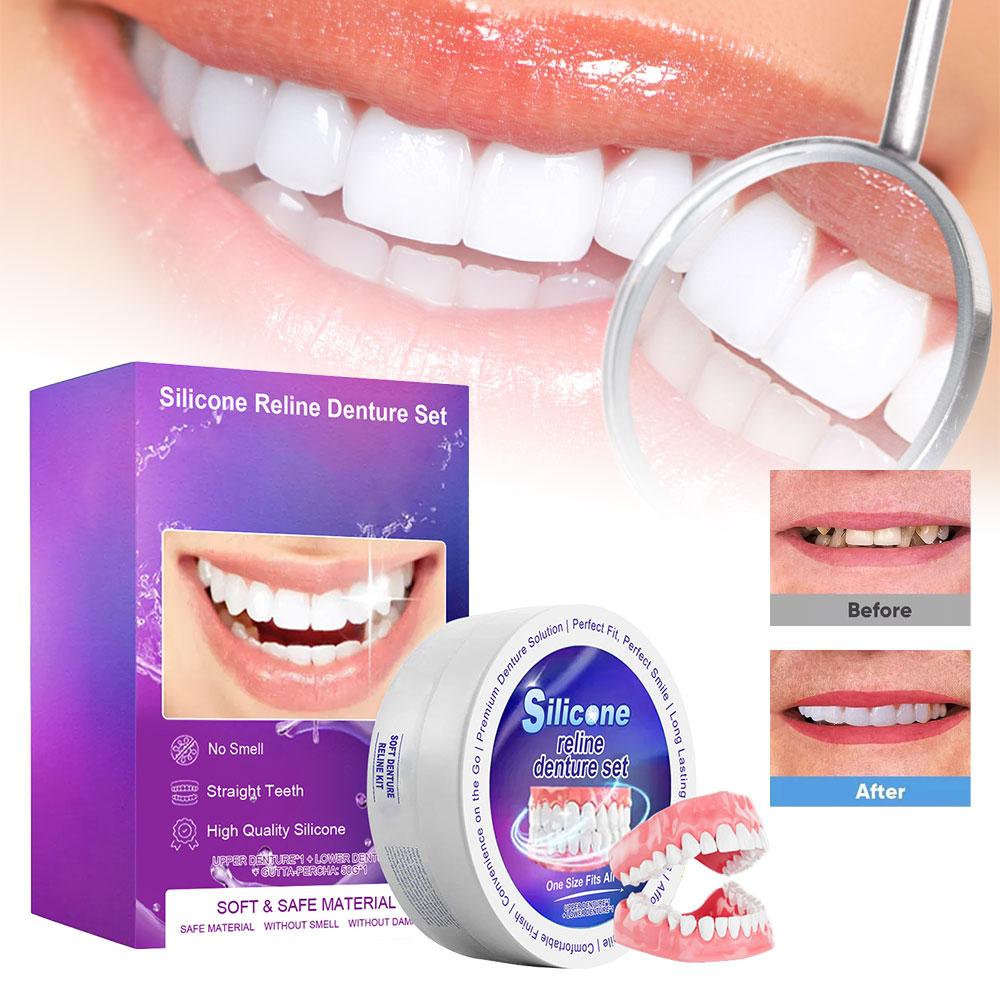 Silicone Denture Set Fit Temporary Orthodontic Teeth Dentures Fake Tooth Oral Hygiene Care Whitening Dentures Simulation Braces