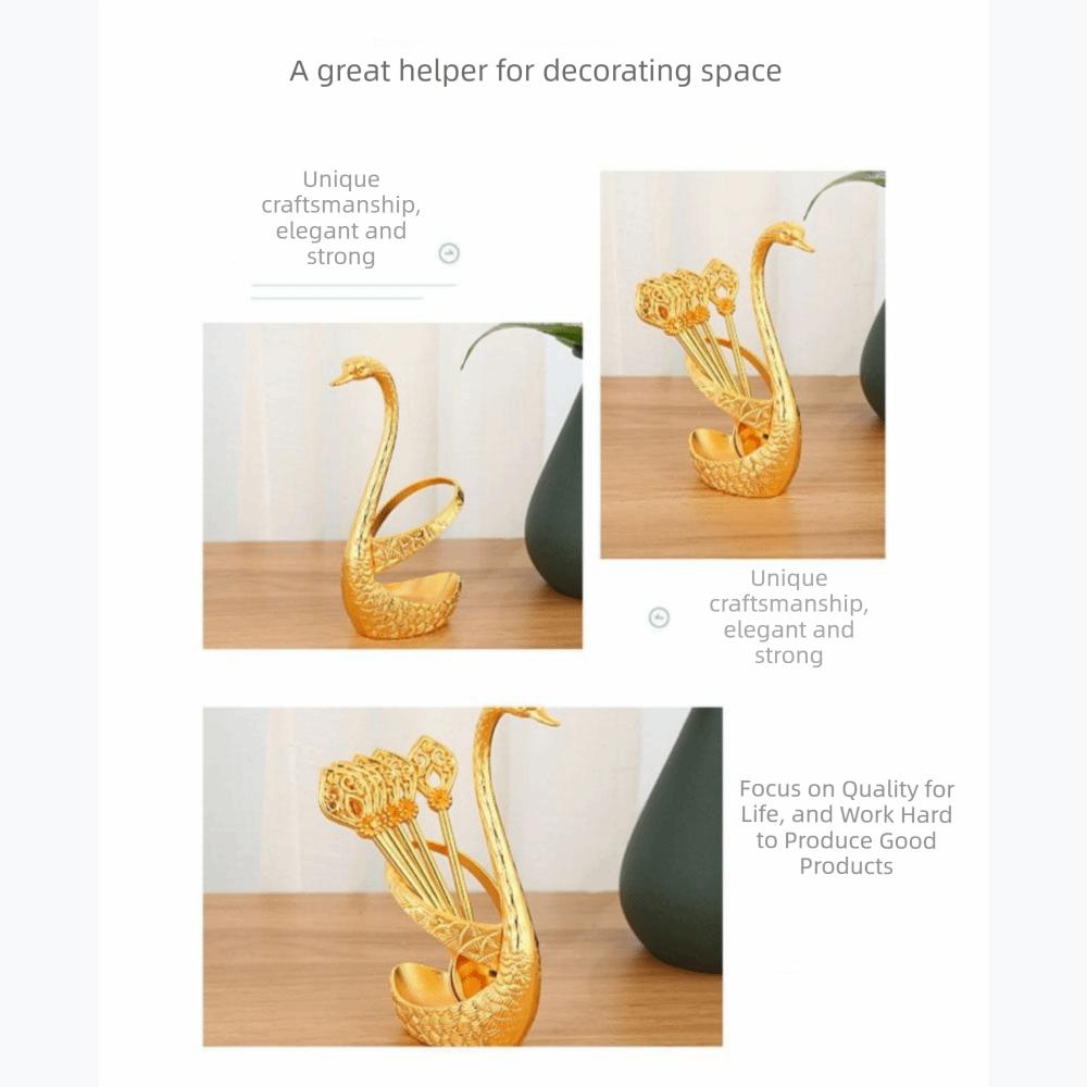 6Pcs Zinc Zinc Zinc Alloy Luxury Dessert Utensils with Swan Shaped Base Dessert Spoon Kitchen