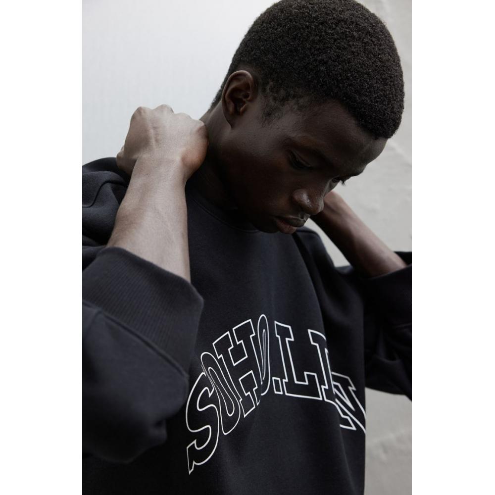 H M eMbroidered sweatsHirt Black soHo