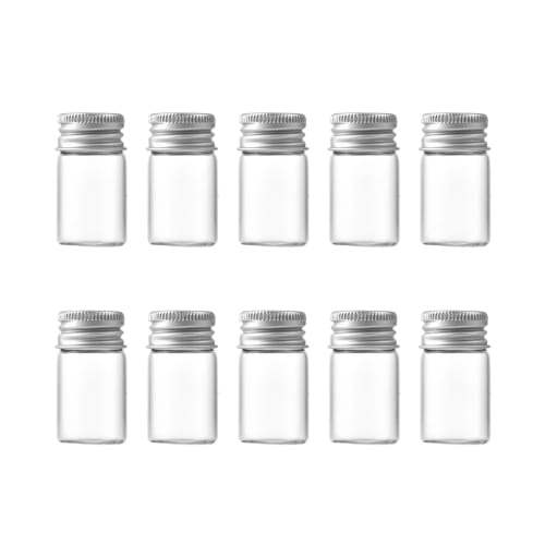 Charmoon 10-Piece Clear Glass Mini Bottle with Lid, Airtight, for Powder and Liquid Storage (8ml, Silver)