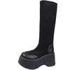 Fashion New 2024 Autumn Women Suede Leather Long Boots Wedge Heels Knight Sock Shoes Woman Winter Warm Plush Motorcycle Boots Footwear