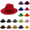 Unisex Fashion Wide Wool Belt Flat Top Fedora Hat Party Church Hats Cap