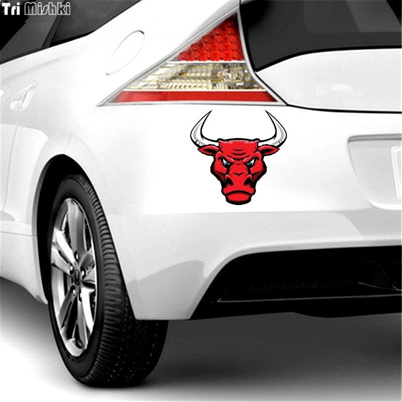 Tri Mishki WCS106 14*14 см голова быка красного цвета, наклейка с изображением животного, забавные красочные наклейки для автомобиля, автомобильные наклейки