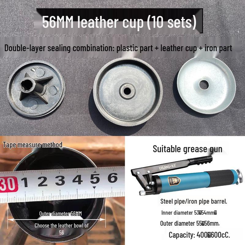Универсальный набор запасных частей для шприца для смазки: Кожаная манжета, Сальник, Резиновое кольцо, Железный лист, Пластиковые детали