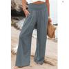 Fashion Casual Green Wide Leg Pants Women Elastic Solid Cotton Linen Long Pants Female Loose OL Style Womens Trousers