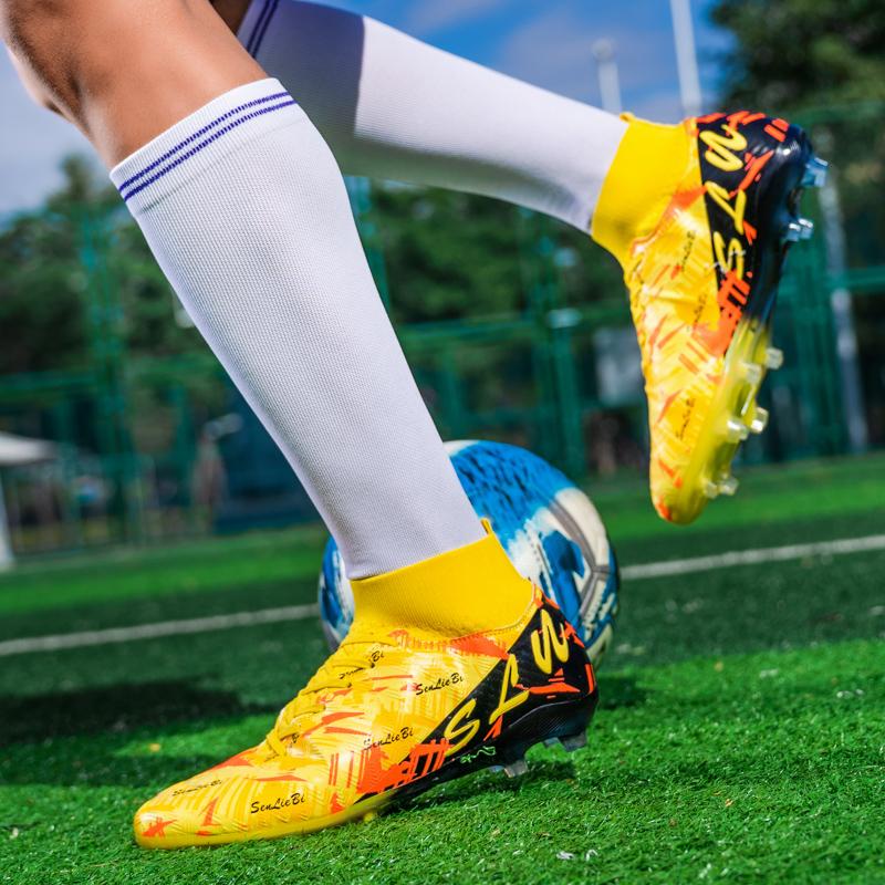 34-46 Мужские бутсы с высоким верхом для футбола, уличные, с длинными шипами, спортивные футбольные бутсы, большой размер, юношеские спортивные детские футбольные бутсы