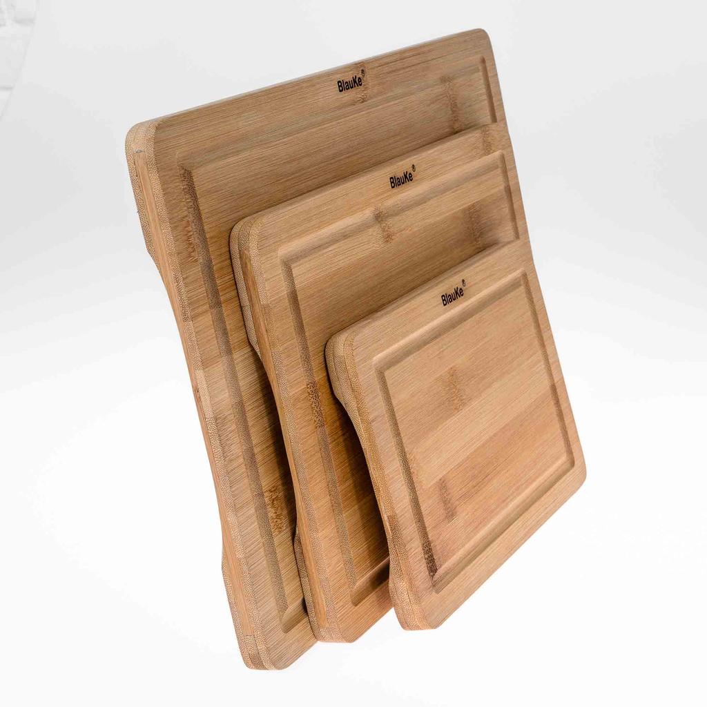 Wood Cutting Boards for Kitchen – Bamboo Cutting Board Set with Juice Groove and Handles – Wooden Chopping Board, Serving Tray – BlauKe®