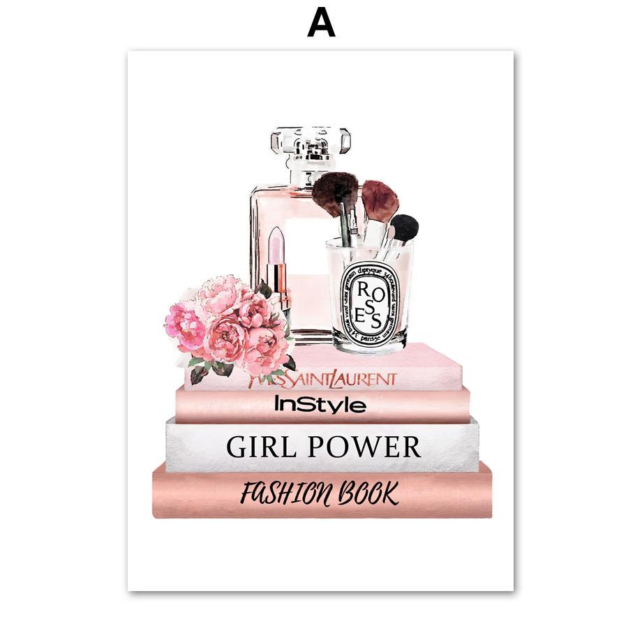 Flower Perfume Lipstick Book Fashion Makeup Nordic Posters And Prints Art Canvas Painting Wall Pictures For Living Room Decor