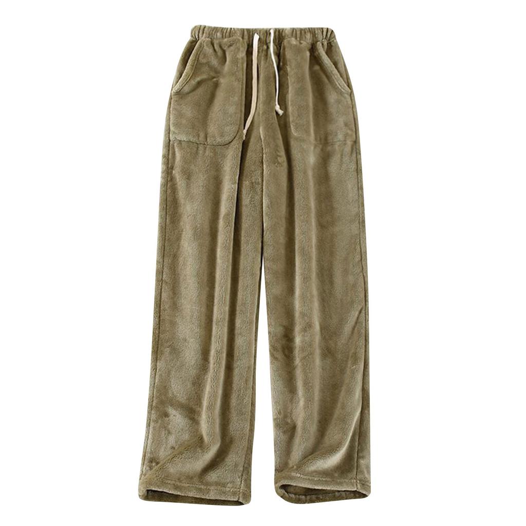 Women Pajama Pants Plush Sleep Pants Soft Elastic Waist Pajama Bottoms Solid Color Pants With 2 Pockets