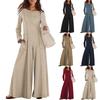 Women's Fashionable Casual Round Neck Long Sleeved Pocket Casual Loose Wide Leg Jumpsuit
