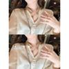 Women's Cream Apricot French Style Satin V-Neck Blouse
