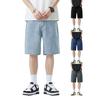 Men Shorts Elastic Waist Mid-rise Summer Casual Sport Shorts with Pockets Straight Wide Leg Denim Shorts