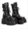 Dark Punk Heightened Lace-Up Girl Baby Martin Boots Women'S Metal Thick-Soled Mid-Tube Boots