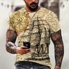 Compass Print T-shirt Vintage Men's Short Sleeve Shirt Nautical Tops Summer O-Neck Sweatshirt Tees Designer Daily Mens Clothing