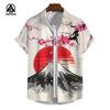 Летняя мужская рубашка с коротким рукавом в японском стиле с принтом сакуры, горы Фудзи, уличная мода, мужская рубашка, свободные топы