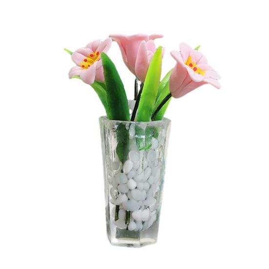 Миниатюрная игрушка-лилия в горшке, реалистичная смола, мини-ваза для цветов, модель, фигурка, сделай сам, реквизит для фотосессии, 1/12, аксессуары для украшения кукольного домика