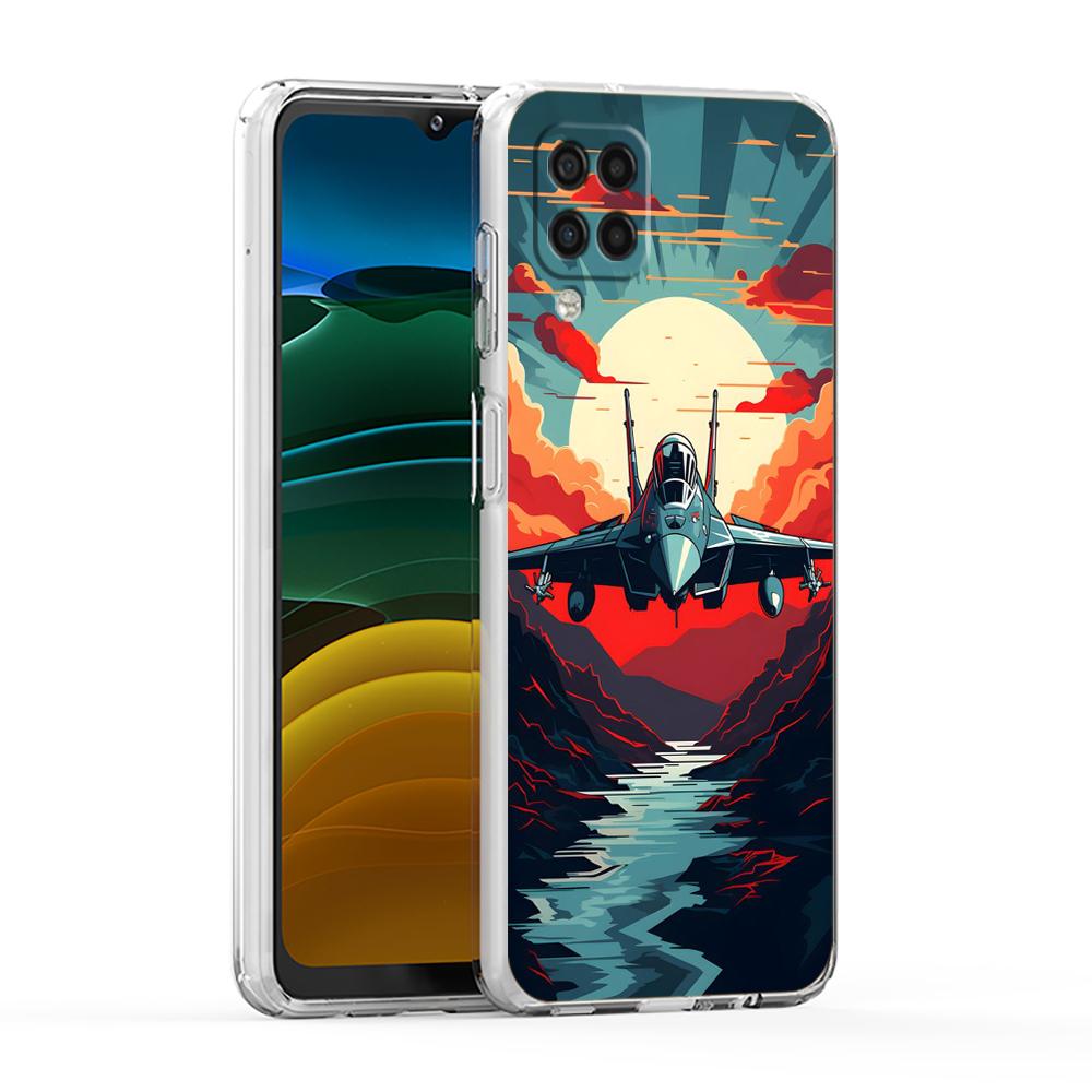 Soft TPU for Samsung Galaxy A13,A15,A22,A23,A25,A31,A32,A33,A35,A41,A51,A52,A53,A05,5G Transparent Phone Case Sky Jet Fighter