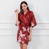 Puntos Summer Ice Silk Fabric Women Lady Nightgown Flower Print Short Bathrobe