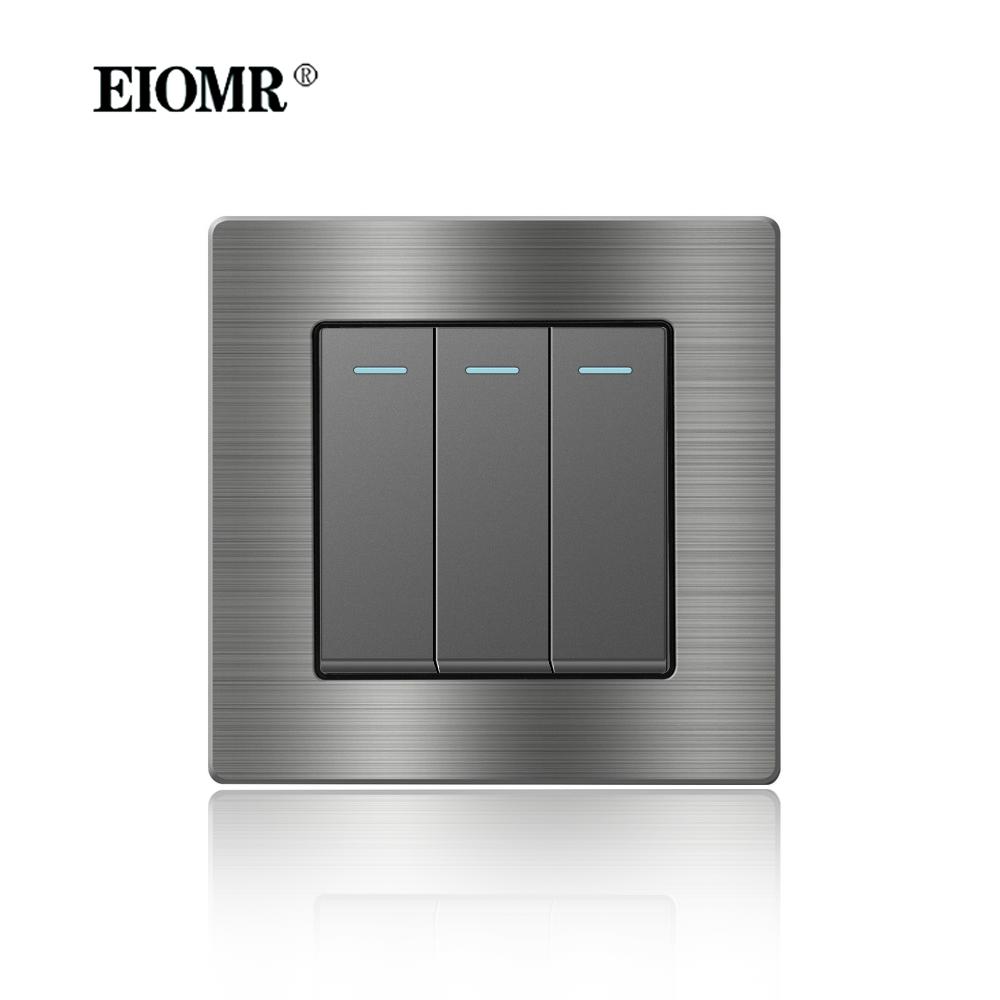 EIOMR France Standard Electrical Socket Grey Aluminum Alloy Panel Light Switch Rj45 Tv 220V 16A Wall Outlets for Home Appliance