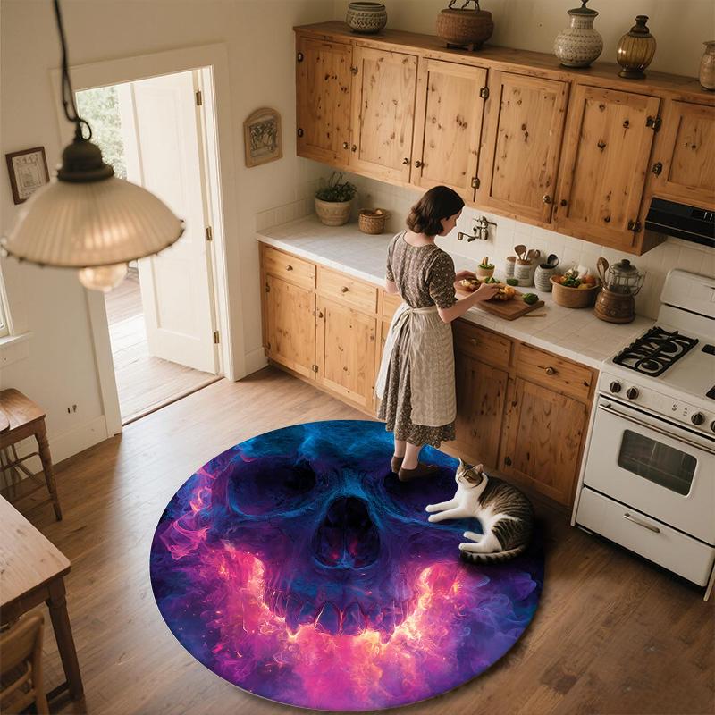 Flame Skull,Round Area Rug,Carpet Rug for Living Room Bedroom Sofa Playroom Decor,Non-slip Floor Mat