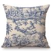 Navy Blue Ink Print Motif Of Toile De Jouy Classic French Pattern Tropical Plant Elephant Pillow Case Linen Car Cushion Cover