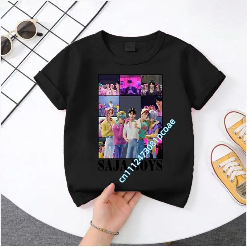 2026 Новая K-POP Saja Boys Принт Короткий Рукав Весенняя Семейная Одежда для Мальчиков и Девочек Милая Хлопковая Футболка для Мальчиков и Девочек