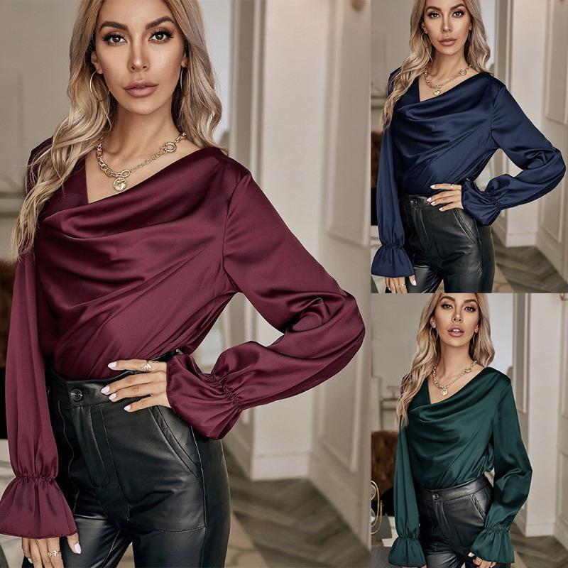 Elegant Blouses & Shirts Temperament In Early Spring Silk Pullover Pile Collar Straight Tube Women's Shirt