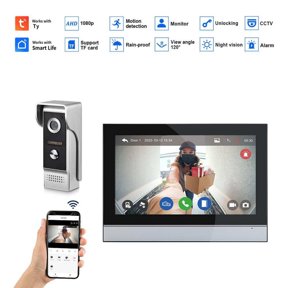 1080P Wireless Video Doorbell Camera with Monitor TY APP WiFi 7 Inch Touch Screen Video Door Phone