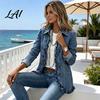 Floral Embellished Blazers Women Bohemia Jacket Open Front Ruffled Turndown Collar Coat Daily Wear Coats Slim Fit Casual Long Sleeve Outwear