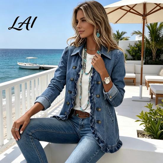 Floral Embellished Blazers Women Bohemia Jacket Open Front Ruffled Turndown Collar Coat Daily Wear Coats Slim Fit Casual Long Sleeve Outwear
