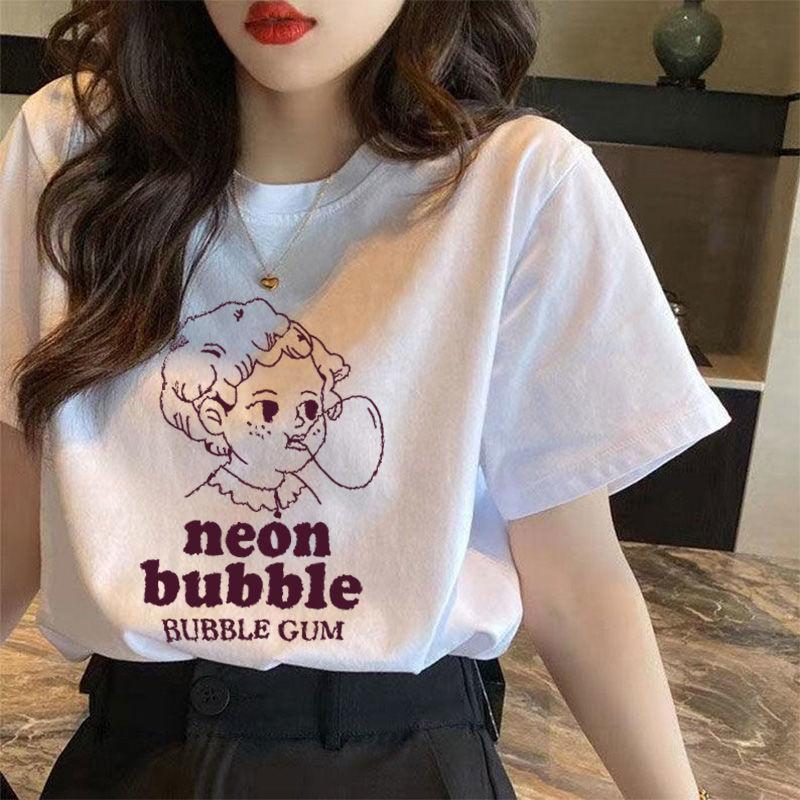 Women's Short-Sleeved T-shirt Loose Printed Hong Kong Style Simple Top