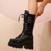 Winter  New Women'S Fashion Mid Tube Boots Lace Up High Platform Wedge Boots New Women'S Fashion Solid Color Boots