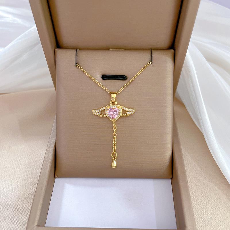 Титановая сталь Легкая роскошь Темперамент Великолепные Полностью бриллиантовые Крылья Бахромчатое ожерелье Женская универсальная Цепочка на ключицу Титановая стальная цепочка