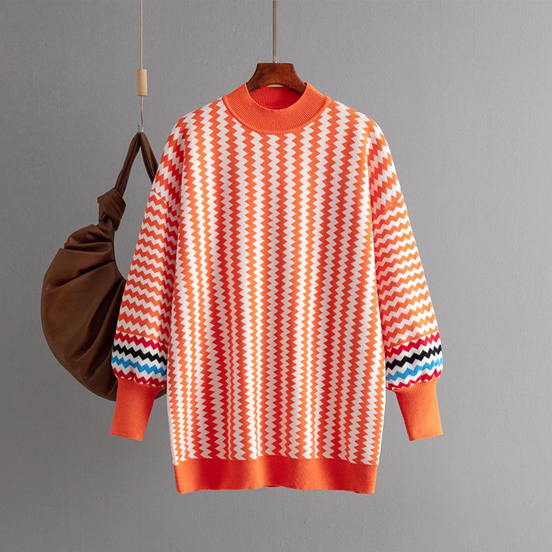 Women's Long Sleeve Striped Sweaters Casual Crewneck Ribbed Knit Pullover Tops for Women Fall Chunky Oversize Sweater Loose Fit Knitted Jumper