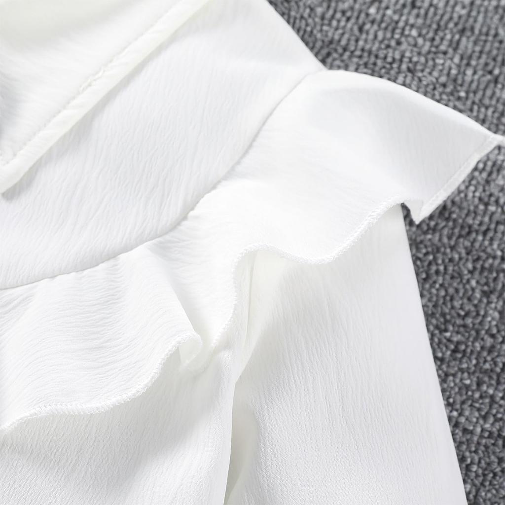 Белая блузка для больших девочек, топы с рюшами на рукавах, черные рубашки с бантом, одежда для девочек-подростков, школьная форма, осенние белые топы