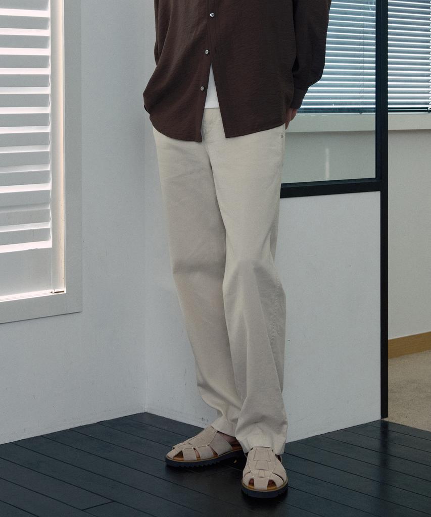 MINDBRIDGE [Couture] Semi-Wide Linen Blend Cream Texture Modified Pants