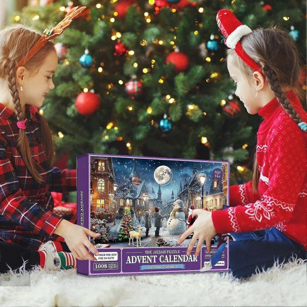 Advent Calendar 2024 Jigsaw Puzzle-santa Claus Prepares Gifts Christmas Family Holiday Puzzle 1008 Pcs Jigsaw Puzzle, 24 Boxes Puzzles For Countdown T