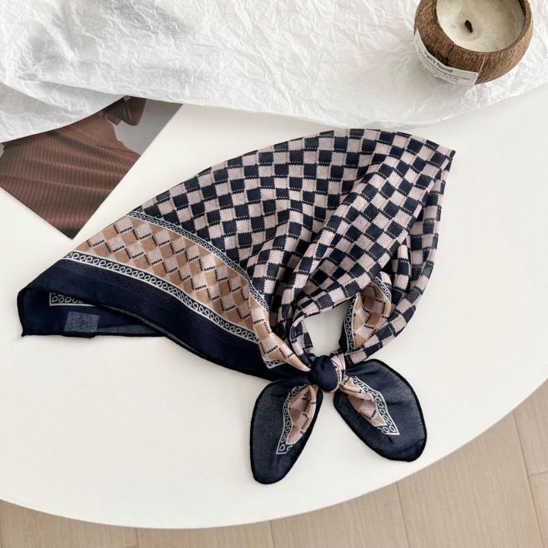Silk Scarf Neck Cotton and Linen Small Square Scarf Women's Cashew Fruit Decorative Scarf Plaid Silk Scarf Women's Autumn Hair Accessories