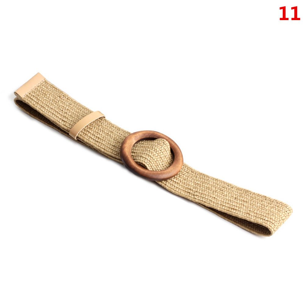 Summer Wide Bohemian Waistbelt Straw Belt Wooden Buckle Elastic