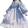 Lolita Long Sleeve Dress Cosplay Dress Knee Length Doll Angel Pattern [Lady Lazy] (Light Blue, M)