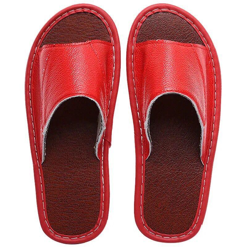 Унисекс тапочки из натуральной коровьей кожи: Нескользящий, Удобный, Повседневный и Крутой для Всех Сезонов