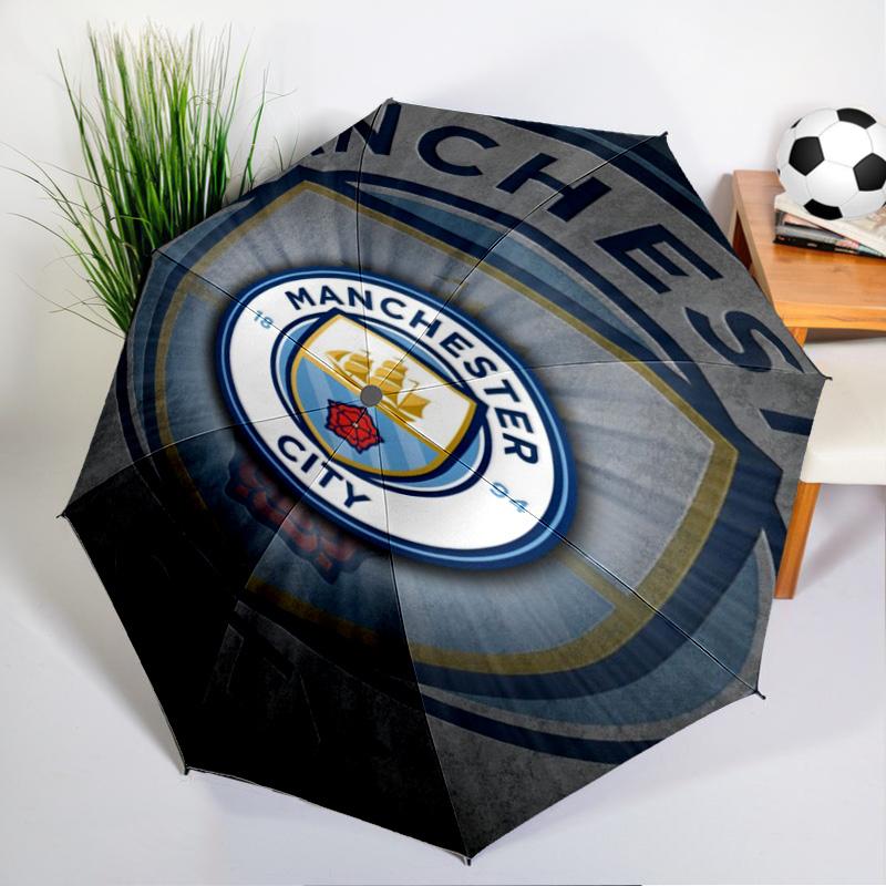 Автоматический зонт с принтом City Football Club, 8 спиц, для путешествий, кемпинга, повседневный зонт, незаменимый подарок для семьи и друзей