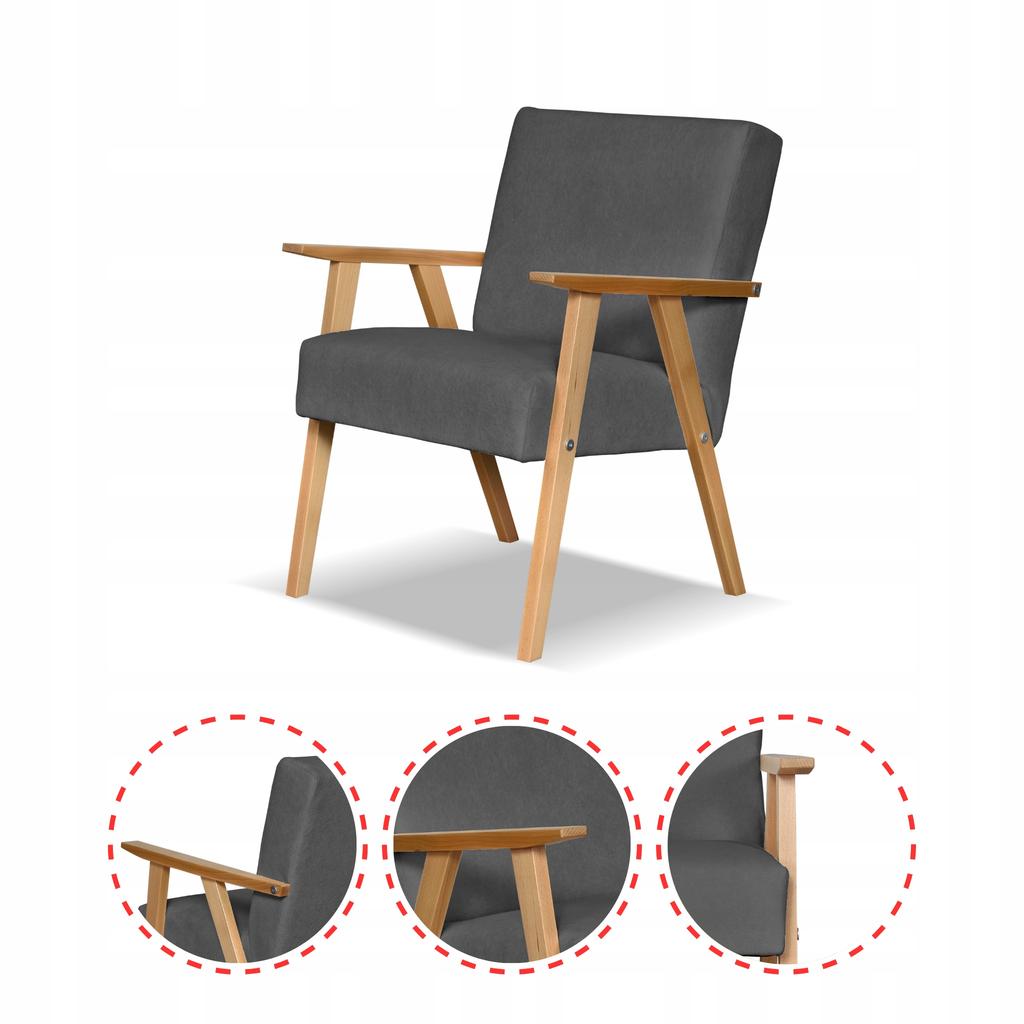 Fotel PRL zestaw retro vintage SOLER Family Meble szary welur Hunter