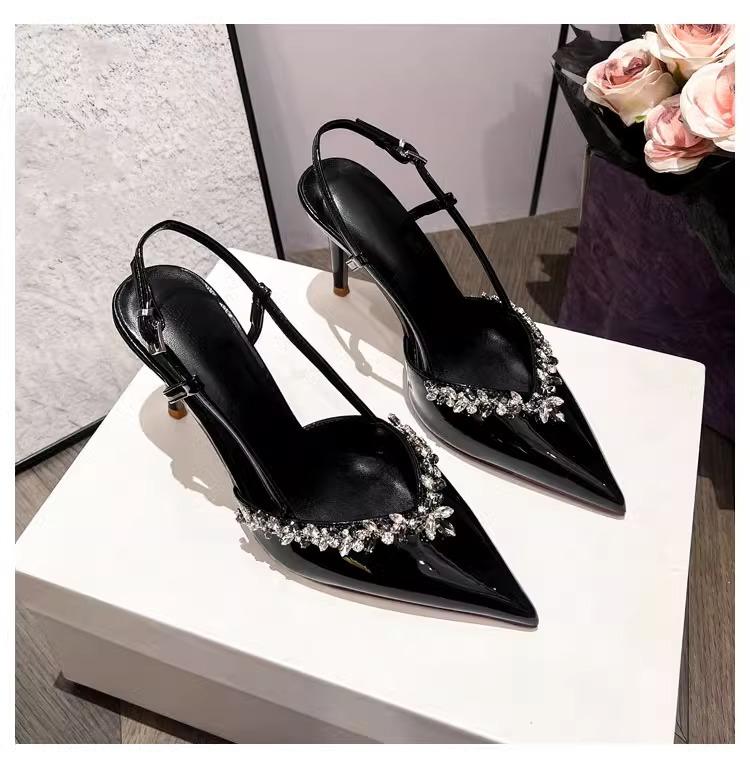 Модные женские туфли-лодочки Сексуальные с острым носком на тонком высоком каблуке Обувь Роскошные туфли со стразами Банкетные туфли Кожаные туфли для платья Свадебные туфли для женщин