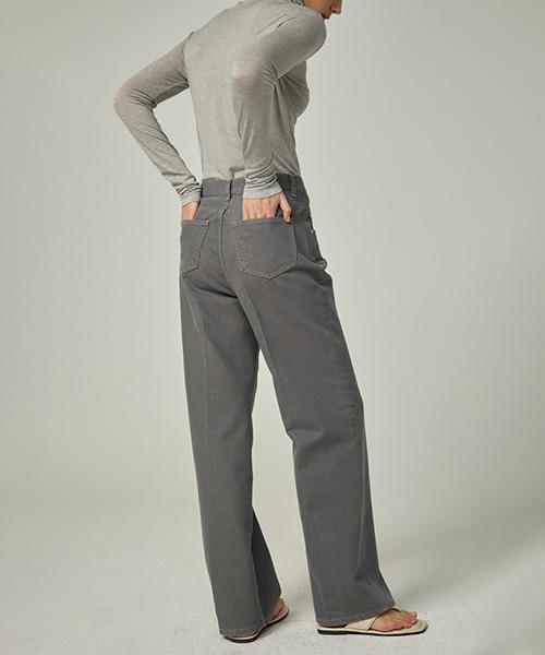 AVA MOLLI Washed Color Wide Jeans (Grey)