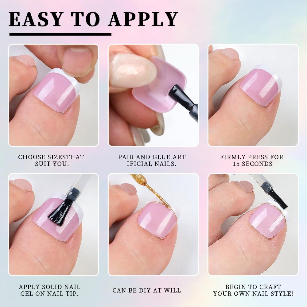 12 Sizes Fake Toe Nails Light Pink French Toe Nails Natural Gel Toenail Tips For Women