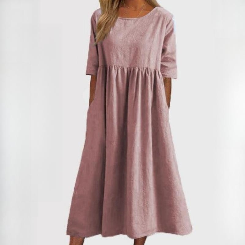 GMXIA Весна/лето О-образный вырез рукава 1/2 большого размера повседневные свободные длинные однотонные хлопковые платья