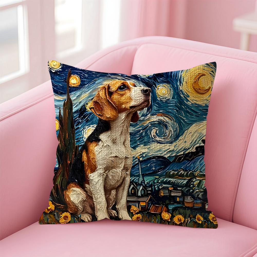 The Starry Night Dog Cushion Cover Natural Linen Pillow Case DoubleSided Print Decorative Sofa Pillowcase Home Decor Gift
