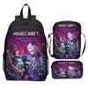 Minecraft Movie Printed 3-Piece Backpack Set Kids Cartoon School Backpack Boys Girls Gifts Blue