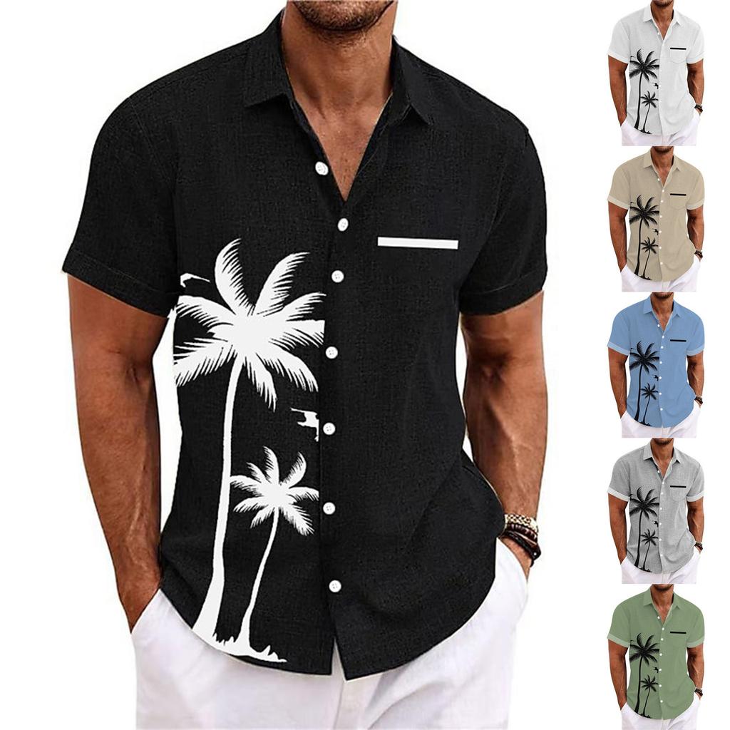 Гавайская рубашка для мужчин, мужские винтажные рубашки для боулинга на пуговицах, летняя пляжная рубашка с коротким рукавом